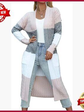 Chunky Cable Knit Long Duster Cardigan Sweater Plus Size